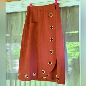 Rare OOAK vintage midi skirt orange grommets Small 26 Wrap designer Italy RBE